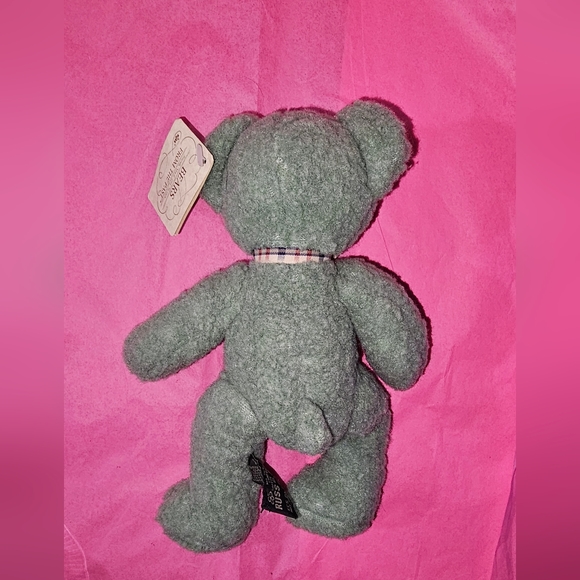 VINTAGE RUSS BERRIE " FRIZZLIN"  BLUE/GREEN BEAR WITH GINGHAM BOW PLUSH ANIMAL - Picture 7 of 9